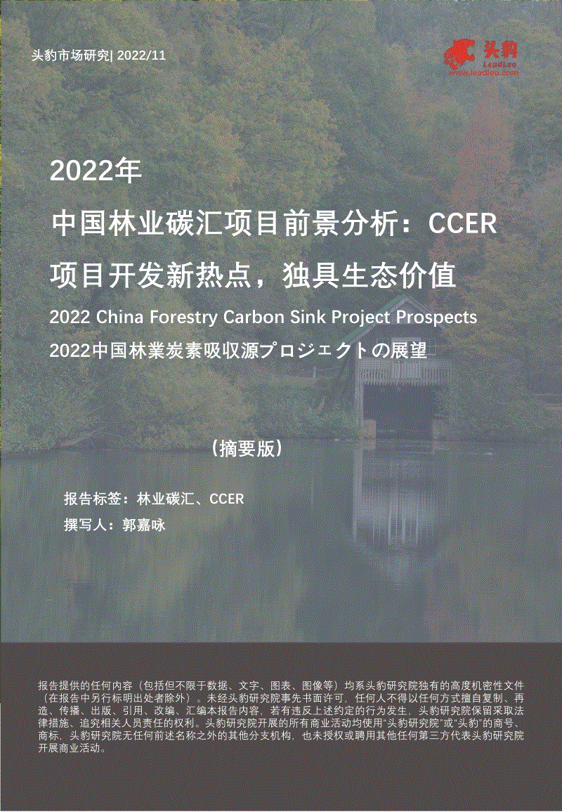 2022年中国林业碳汇项目前景分析：CCER项目开发新热点，独具生态价值（摘要版）-头豹.pdf