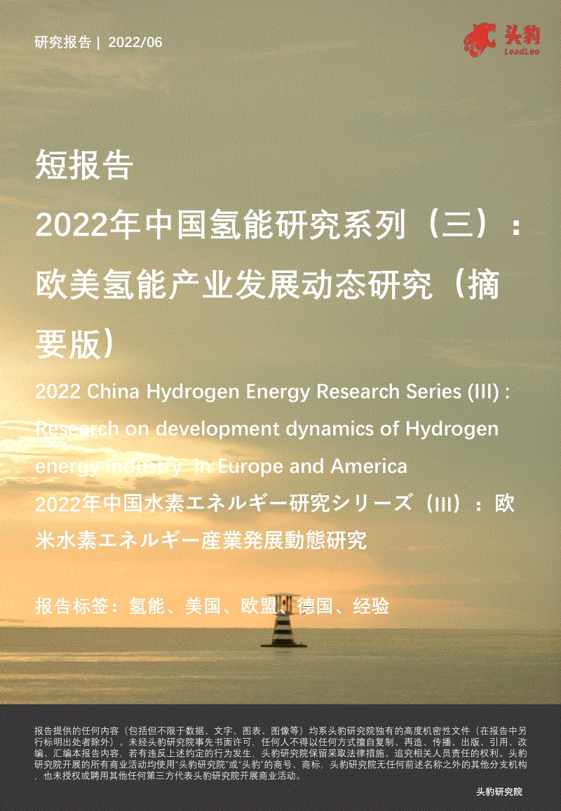 2022年中国氢能研究系列（三）：欧美氢能产业发展动态研究-头豹研究院.pdf