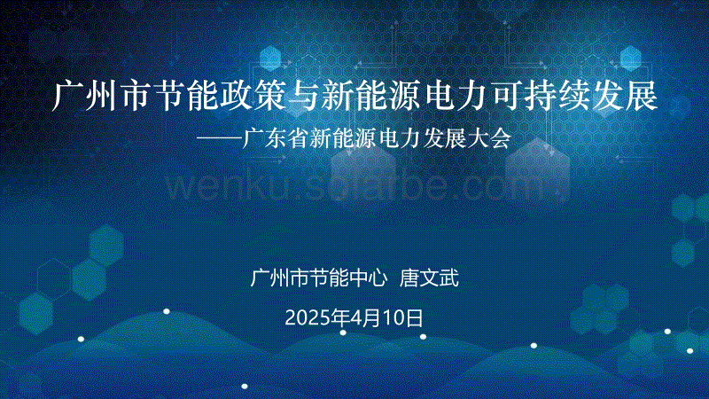 广州市节能政策与新能源电力可持续发展 -20250410-唐文武